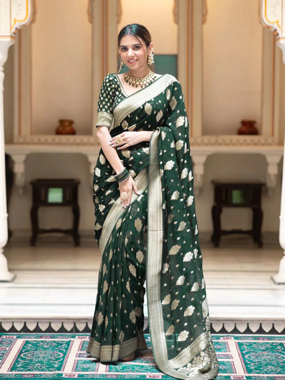 Banarasi Silk Saree in Royal Gold Green
