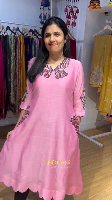 baby pink mul chanderi applique